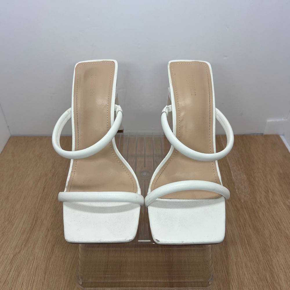 Forever 21 Block Heel Sandals Womens 7.5 White Square Toe Double Strap Mule‎